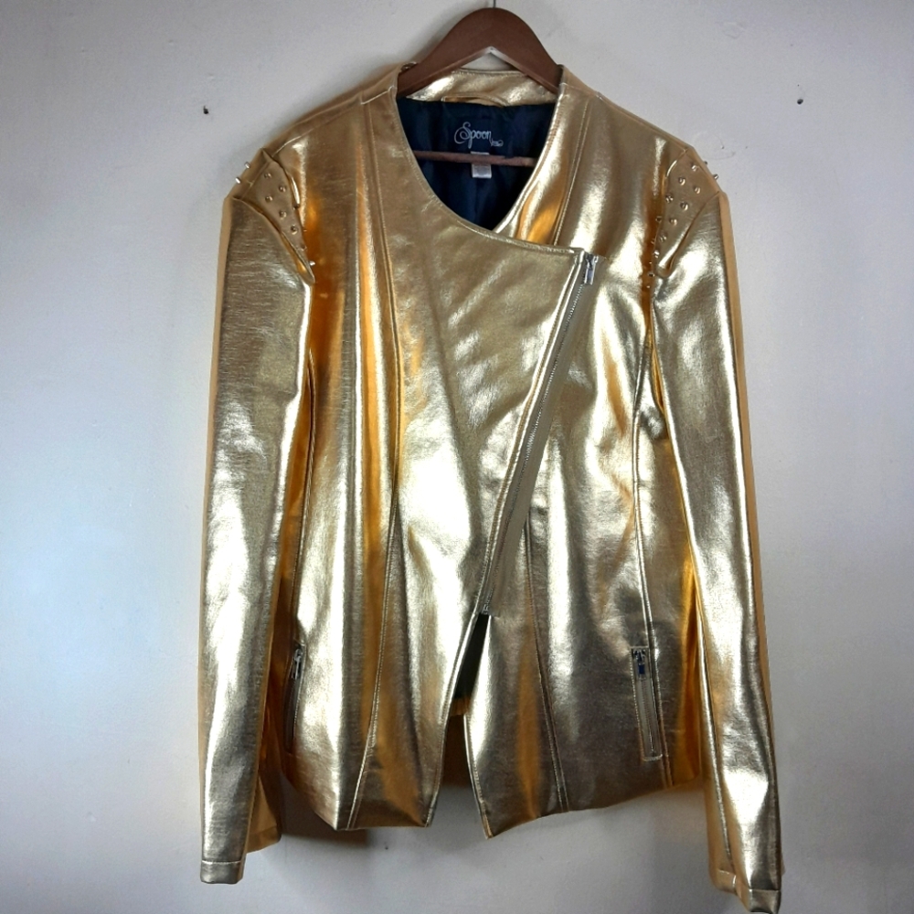 Spoon Jeans Metallic Gold Rock Star Bomber Jacket 3XL